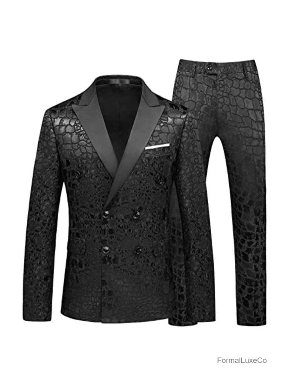 Mens Double Breasted Suit Set Slim Fit Jacquard Tuxedo